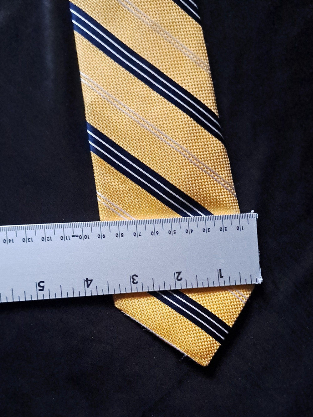 NORDSTROM MEN'S SHOP Yellow Stripe Men's Tie with Navy and White Accents - Picture 5 of 6